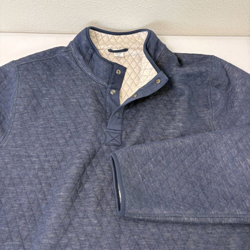 Marine Layer Corbet Pullover Mens XL Blue Reversible Quilted 1/4 Snap Sweater - Picture 7 of 13